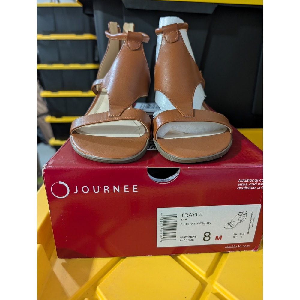 New Journee Collection Trayle Tan T-Strap Wedge Sandals Womens 8 M